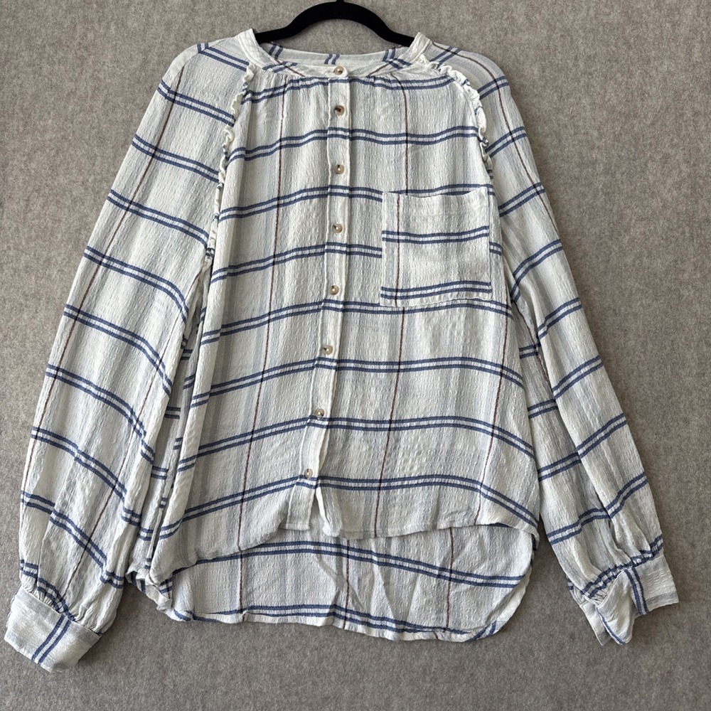 Pilcro Anthropologie Gauze Plaid Button Down Shirt Womens XL Band Collar